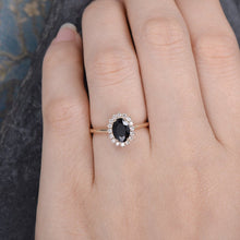 Load image into Gallery viewer, 14Kt Gold Solitaire Black Oval Shape, Natural Diamond Engagement/Wedding Ring