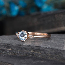 Load image into Gallery viewer, 14Kt Rose gold designer Solitaire Aquamarine, Natural diamond ring by diamtrendz