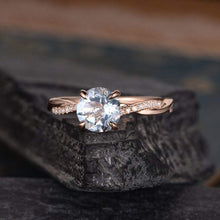 Load image into Gallery viewer, 14Kt Rose gold designer Solitaire Round Shape Aquamarine, Half Eternity Infinity Natural diamond Band ring by diamtrendz