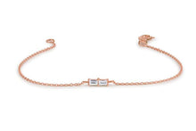 Load image into Gallery viewer, 14Kt Rose Gold Chain Baguette Cut Natural Diamond Charm Bracelet
