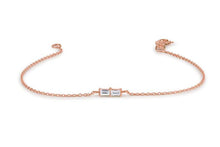 Load image into Gallery viewer, 14Kt Rose Gold Chain Baguette Cut Natural Diamond Charm Bracelet