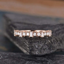Load image into Gallery viewer, 14Kt Rose gold designer Baguette Cut Peart Cut Half Eternity Natural diamond ring by diamtrendz