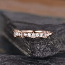 Load image into Gallery viewer, 14Kt Rose gold designer Baguette Cut Peart Cut Half Eternity Natural diamond ring by diamtrendz