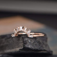 Load image into Gallery viewer, 14Kt Rose gold designer Baguette Cut Chevron V Shaped Curved Natural diamond ring by diamtrendz