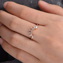 Load image into Gallery viewer, 14Kt Rose gold designer Baguette Cut Chevron V Shaped Curved Natural diamond ring by diamtrendz