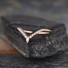 Load image into Gallery viewer, 14Kt Rose gold designer Pear Cut Chevron V Shaped Curved Natural diamond ring by diamtrendz