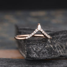 Load image into Gallery viewer, 14Kt Rose gold designer Pear Cut Chevron V Shaped Curved Natural diamond ring by diamtrendz