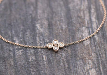 Load image into Gallery viewer, 14Kt Rose Gold Chain 4 Stone Cluster Natural Diamond Charm Bracelet