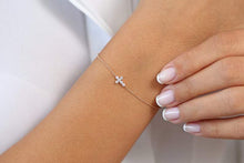 Load image into Gallery viewer, 14Kt Rose Gold Cross Natural Diamond Charm Bracelet