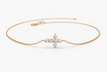 Load image into Gallery viewer, 14Kt Rose Gold Cross Natural Diamond Charm Bracelet