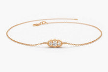 Load image into Gallery viewer, 14Kt Rose Gold Chain 3 Stone Natural Diamond Charm Bracelet