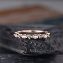 Load image into Gallery viewer, 14Kt Rose gold designer Emerald Gemstone, Half Eternity Marquise Cut Natural diamond Band ring by diamtrendz
