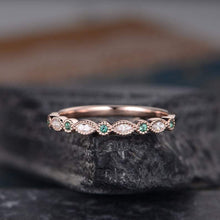 Load image into Gallery viewer, 14Kt Rose gold designer Emerald Gemstone, Half Eternity Marquise Cut Natural diamond Band ring by diamtrendz