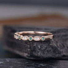 Load image into Gallery viewer, 14Kt Rose gold designer Emerald Gemstone, Half Eternity Marquise Cut Natural diamond Band ring by diamtrendz