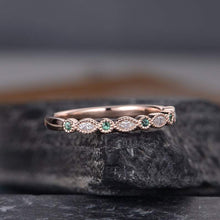 Load image into Gallery viewer, 14Kt Rose gold designer Emerald Gemstone, Half Eternity Marquise Cut Natural diamond Band ring by diamtrendz
