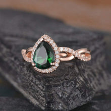 Load image into Gallery viewer, 14Kt Rose gold designer Solitaire Pear Shape Emerald, Half Eternity Twist Infinity Natural diamond Band ring by diamtrendz