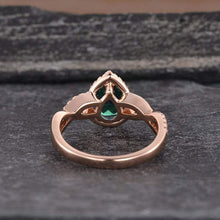 Load image into Gallery viewer, 14Kt Rose gold designer Solitaire Pear Shape Emerald, Half Eternity Twist Infinity Natural diamond Band ring by diamtrendz
