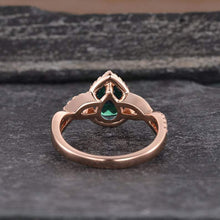 Load image into Gallery viewer, 14Kt Rose gold designer Solitaire Pear Shape Emerald, Half Eternity Twist Infinity Natural diamond Band ring by diamtrendz