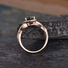 Load image into Gallery viewer, 14Kt Rose gold designer Solitaire Pear Shape Emerald, Half Eternity Twist Infinity Natural diamond Band ring by diamtrendz