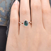 Load image into Gallery viewer, 14Kt Rose gold designer Solitaire Pear Shape Emerald, Half Eternity Twist Infinity Natural diamond Band ring by diamtrendz