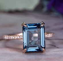 Load image into Gallery viewer, 14Kt Rose Gold Designer Blue Topaz Emerald Shape Diamond Ring by Diamtrendz

