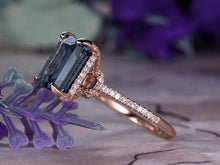 Load image into Gallery viewer, 14Kt Rose Gold Designer Blue Topaz Emerald Shape Diamond Ring by Diamtrendz
