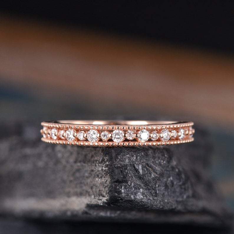 14Kt Rose gold designer Half Eternity Natural diamond Band ring by diamtrendz
