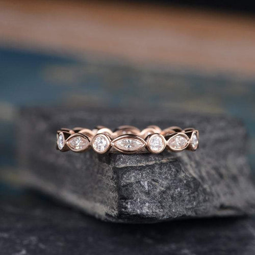 14Kt Rose gold designer Bezel Setting Full Eternity Infinity Marquise Cut Natural diamond Band ring by diamtrendz