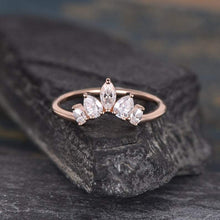 Load image into Gallery viewer, 14Kt Rose gold designer Chevron V Shaped Curved Pear & Marquise Cut Natural diamond Band ring by diamtrendz