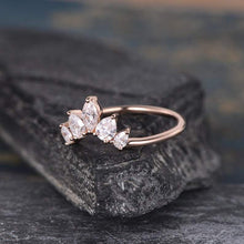 Load image into Gallery viewer, 14Kt Rose gold designer Chevron V Shaped Curved Pear & Marquise Cut Natural diamond Band ring by diamtrendz