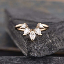 Load image into Gallery viewer, 14Kt Rose gold designer Marquise Cut Pear Cut Chevron V Shaped Curved Natural diamond ring by diamtrendz