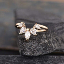 Load image into Gallery viewer, 14Kt Rose gold designer Marquise Cut Pear Cut Chevron V Shaped Curved Natural diamond ring by diamtrendz