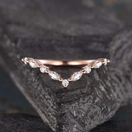 14Kt Rose gold designer Marquise Cut Chevron V Shaped Curved Natural diamond ring by diamtrendz