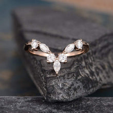 Load image into Gallery viewer, 14Kt Rose gold designer Chevron V Shaped Curved Marquise Cut Natural diamond Band ring by diamtrendz