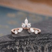 Load image into Gallery viewer, 14Kt Rose gold designer Chevron V Shaped Curved Marquise Cut Natural diamond Band ring by diamtrendz