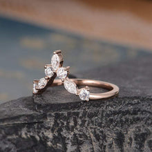 Load image into Gallery viewer, 14Kt Rose gold designer Chevron V Shaped Curved Marquise Cut Natural diamond Band ring by diamtrendz