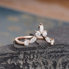 Load image into Gallery viewer, 14Kt Rose gold designer Chevron V Shaped Curved Marquise Cut Natural diamond Band ring by diamtrendz