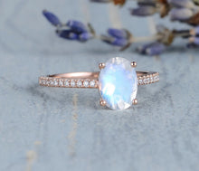 Load image into Gallery viewer, 14Kt Rose gold Moonstone diamond ring by diamtrendz