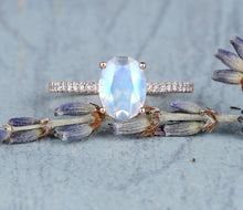 Load image into Gallery viewer, 14Kt Rose gold Moonstone diamond ring by diamtrendz