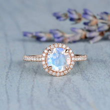 Load image into Gallery viewer, 14Kt Rose gold Moonstone diamond ring by diamtrendz