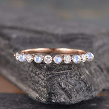 Load image into Gallery viewer, 14Kt Rose gold designer Moonstone Half Eternity Natural diamond ring by diamtrendz