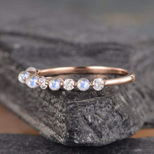 Load image into Gallery viewer, 14Kt Rose gold designer Moonstone Half Eternity Natural diamond ring by diamtrendz