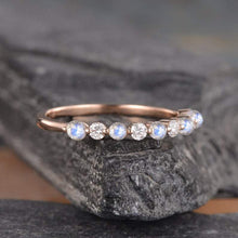 Load image into Gallery viewer, 14Kt Rose gold designer Moonstone Half Eternity Natural diamond ring by diamtrendz