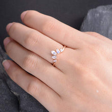 Load image into Gallery viewer, 14Kt Rose gold designer Marquise Shape Pear Shape Moonstone Chevron V Shaped Curved Band ring by diamtrendz