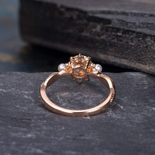 Load image into Gallery viewer, 14Kt Rose gold designer Solitaire Moonstone, Pearl,  Halo Natural diamond ring by diamtrendz
