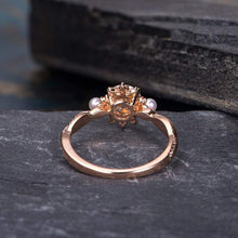Load image into Gallery viewer, 14Kt Rose gold designer Solitaire Moonstone, Pearl, Halo Natural diamond ring by diamtrendz