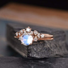 Load image into Gallery viewer, 14Kt Rose gold designer Set 2 Solitaire Moonstone, Chevron V Shape Curved Natural diamond ring by diamtrendz