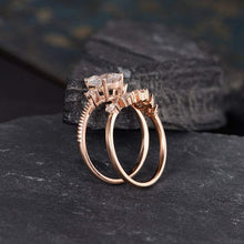 Load image into Gallery viewer, 14Kt Rose gold designer Set 2 Solitaire Moonstone, Chevron V Shape Curved Natural diamond ring by diamtrendz