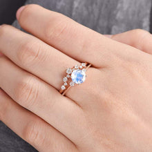 Load image into Gallery viewer, 14Kt Rose gold designer Set 2 Solitaire Moonstone, Chevron V Shape Curved Natural diamond ring by diamtrendz