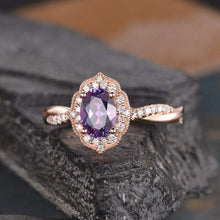 Load image into Gallery viewer, 14Kt Rose gold designer Oval Shape Alexandrite, Halo Infinity Eternity Natural Diamond Ring by diamtrendz